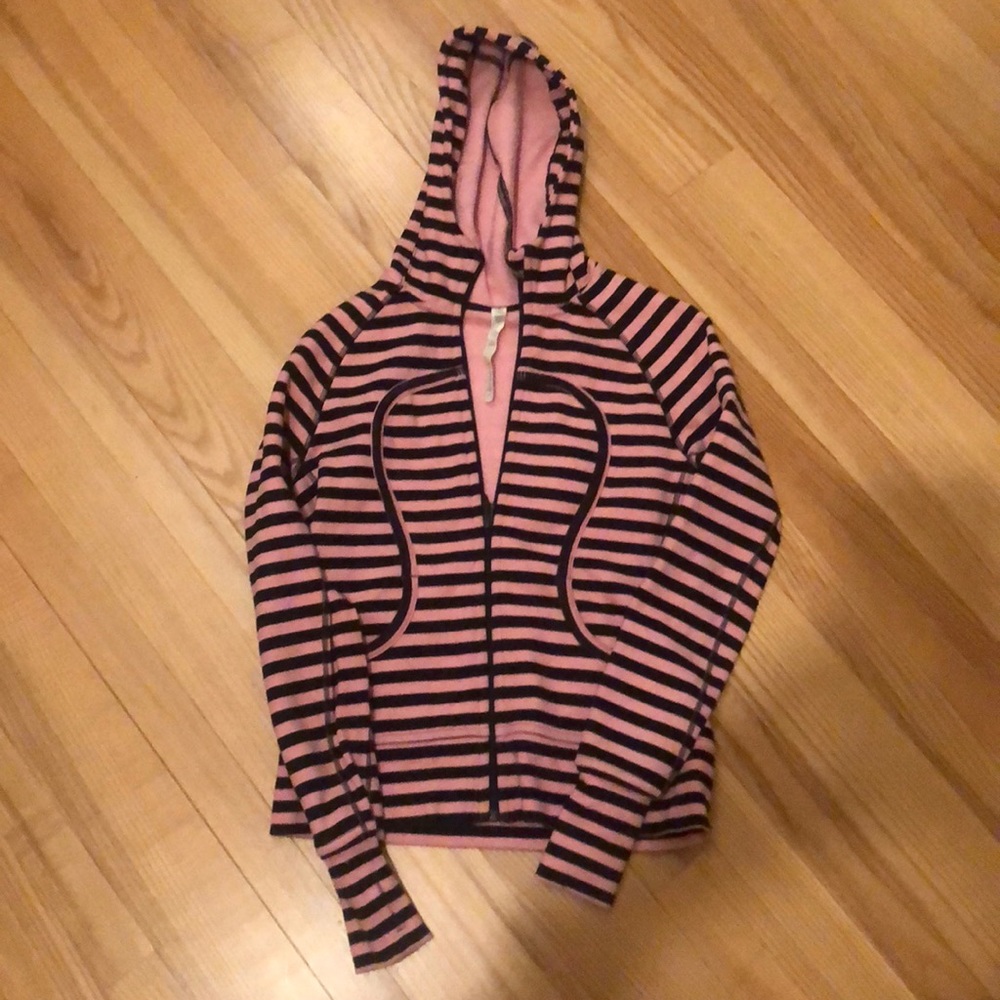Lululemon pink and black striped scuba hoodie